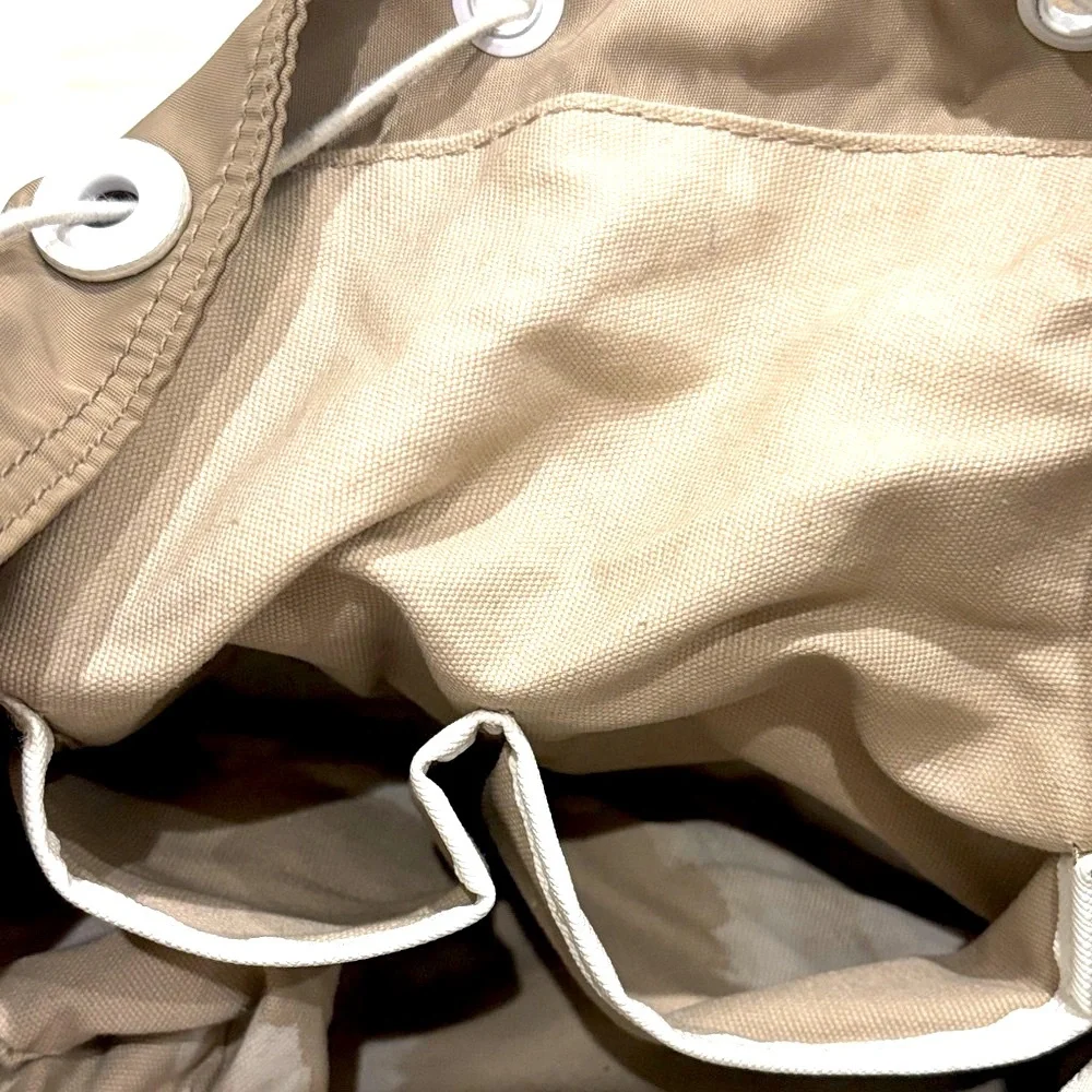 Tory Burch Designer Brown Backpack with White Trim & Signature Logo Detailing